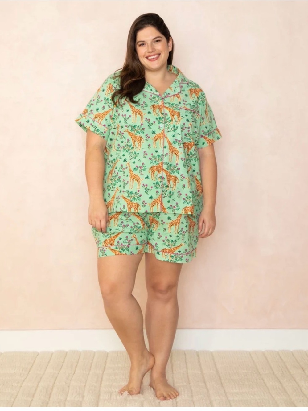 Printfresh  Grazing Giraffe Print Short Sleeve Pajama Set Sz 1XL